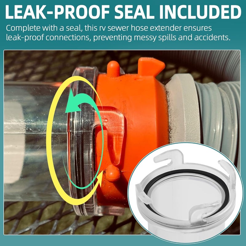 Aussio 10" Extension Clearview Sewer Hose Adapter T1021 RV Clear Sewer Hose Extender Fittings for Camper RV Trailer - Clear Design and Durable Resin Material - Image 2